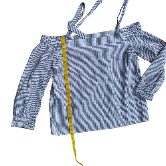 Michael Kors XL Womens Blue & White Striped Off Shoulder Top With Adjustable Str - Picture 2 of 5